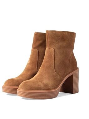 Dolce Vita Cinzia Brown Tan Suede Platform Block Heel Ankle Boots